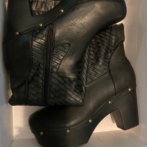 Black basket weave knee high boot